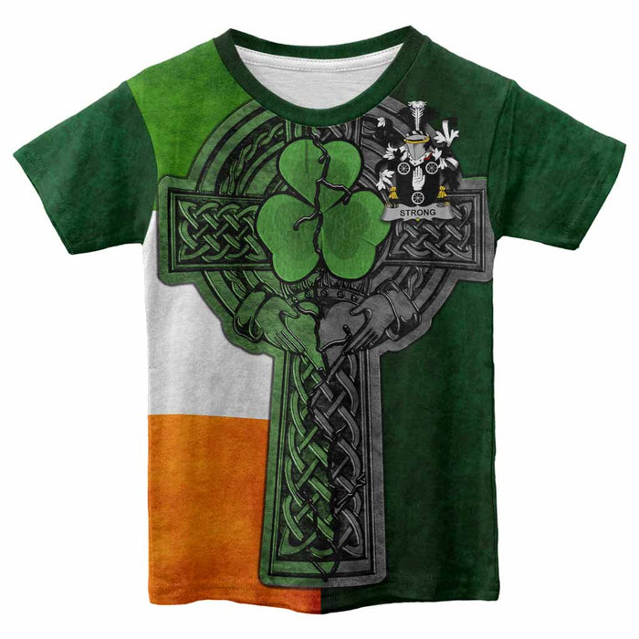 Strong Irish Coat of Arms Kids' T-shirt with Shamrock Celtic Cross
