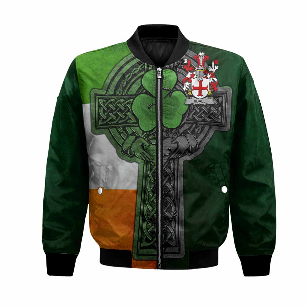 Udall Irish Coat of Arms Bomber Jacket with Shamrock Celtic Cross