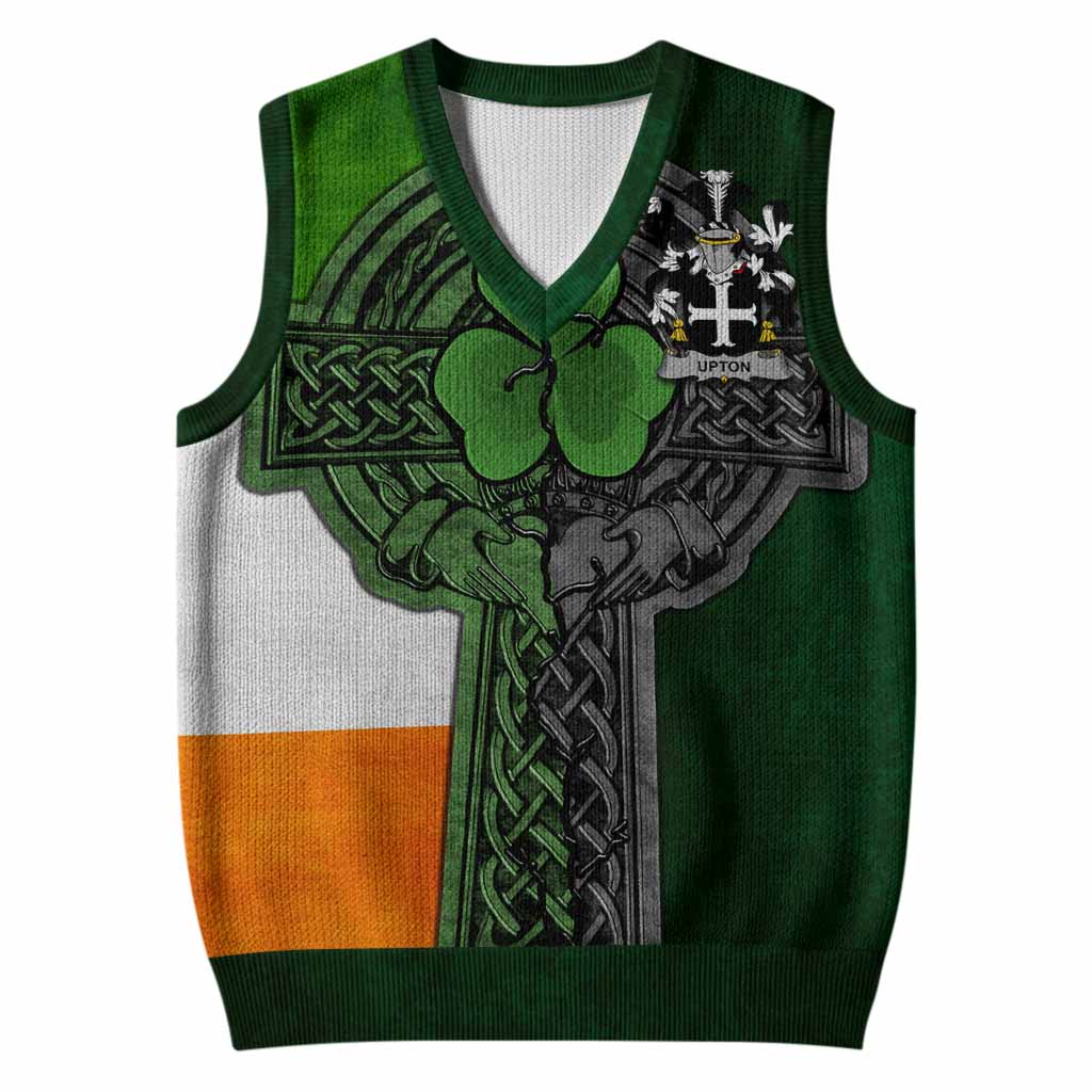 Upton Irish Coat of Arms Sleeveless V-Neck Sweater with Shamrock Celtic Cross