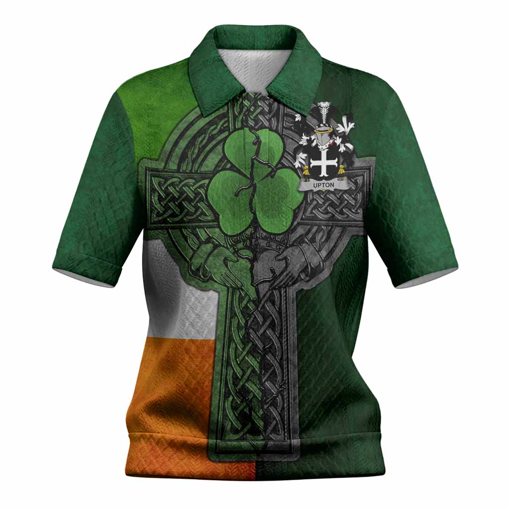 Upton Irish Coat of Arms Women's Knit Polo Shirt with Shamrock Celtic Cross