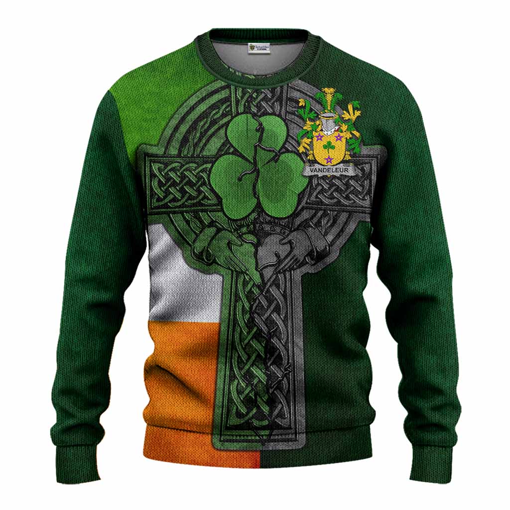 Vandeleur Irish Coat of Arms Sweater with Shamrock Celtic Cross