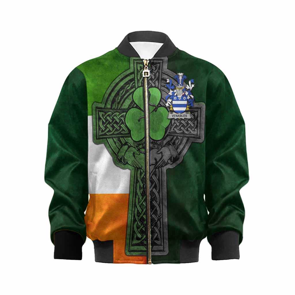 Venables Irish Coat of Arms Kids' Bomber Jacket with Shamrock Celtic Cross