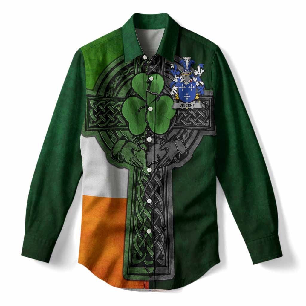 Vincent Irish Coat of Arms Women’s Casual Shirt with Shamrock Celtic Cross