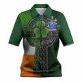 Vincent Irish Coat of Arms Women's Knit Polo Shirt with Shamrock Celtic Cross