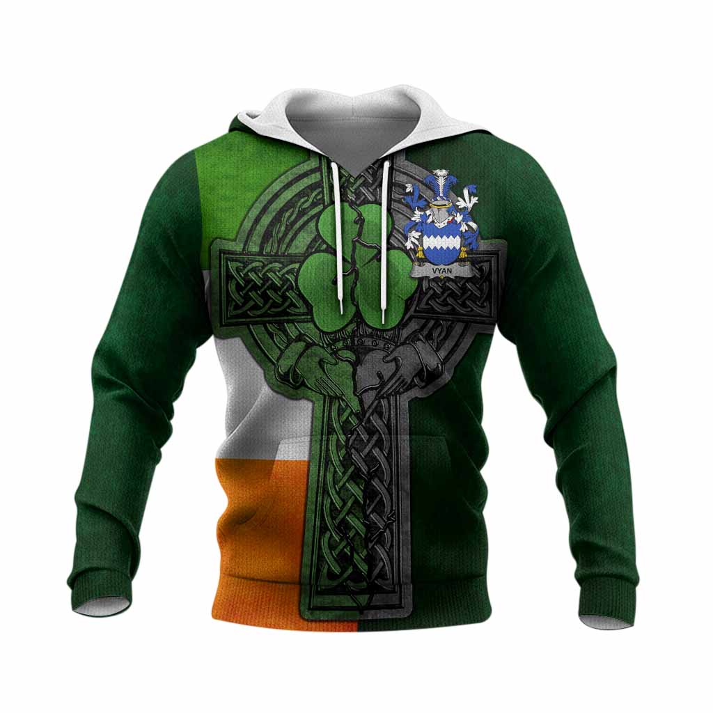 Vyan Irish Coat of Arms Knit Hoodie with Shamrock Celtic Cross