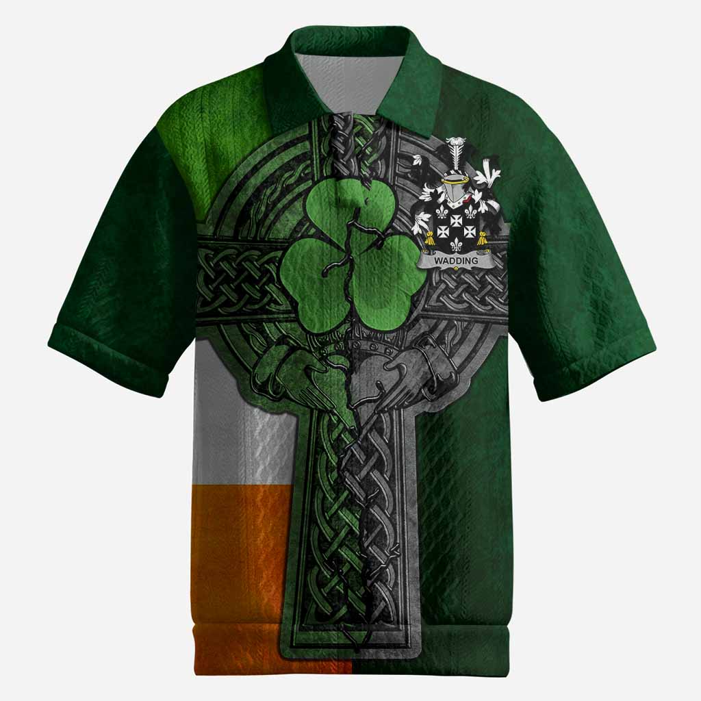 Wadding Irish Coat of Arms Men's Knit Polo Shirt with Shamrock Celtic Cross