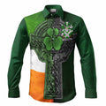 Wakeman Irish Coat of Arms Men’s Casual Long Sleeve Button-Up Shirt with Shamrock Celtic Cross