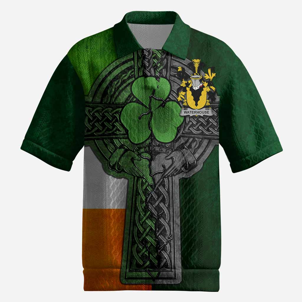 Waterhouse Irish Coat of Arms Men's Knit Polo Shirt with Shamrock Celtic Cross