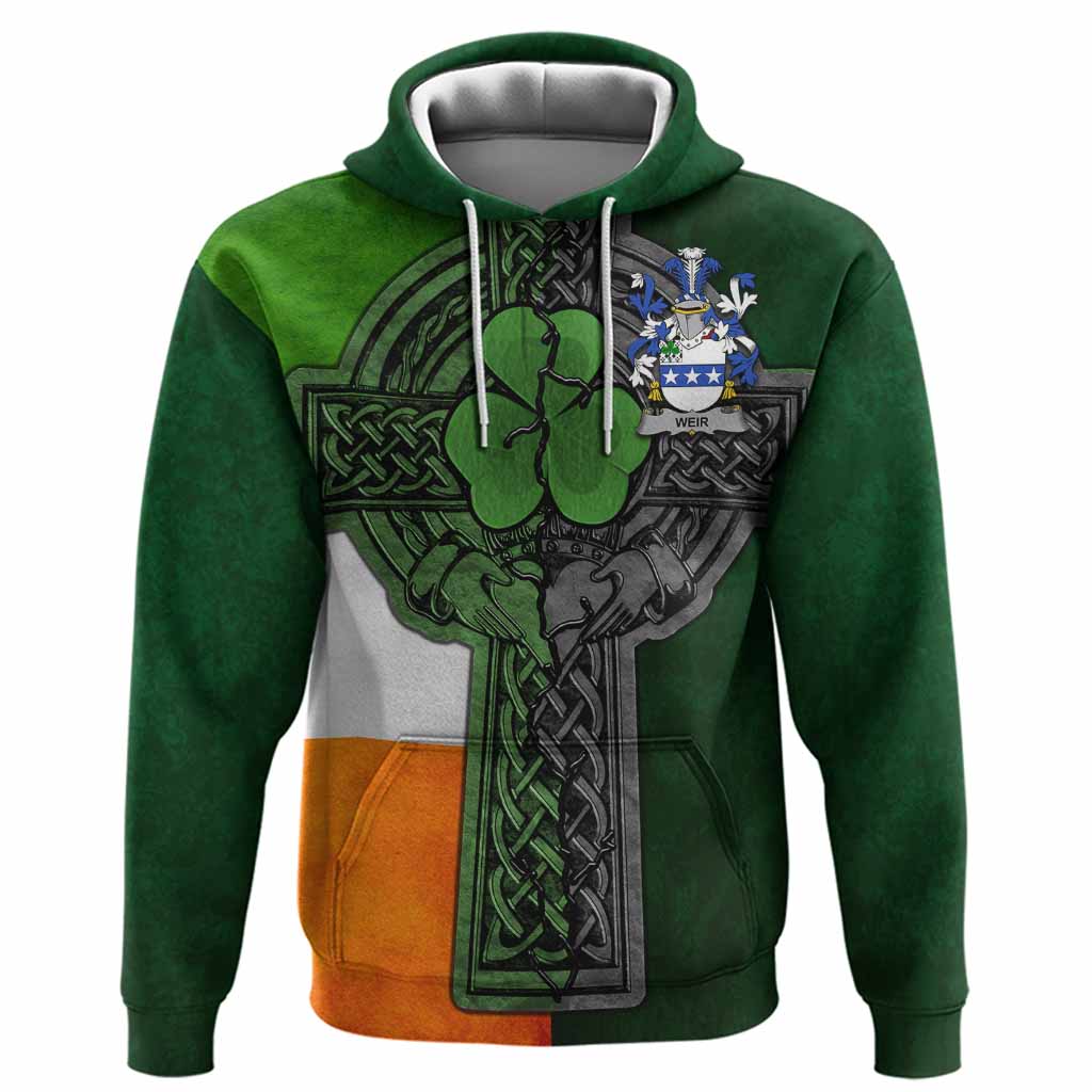 Weir Irish Coat of Arms Hoodie with Shamrock Celtic Cross