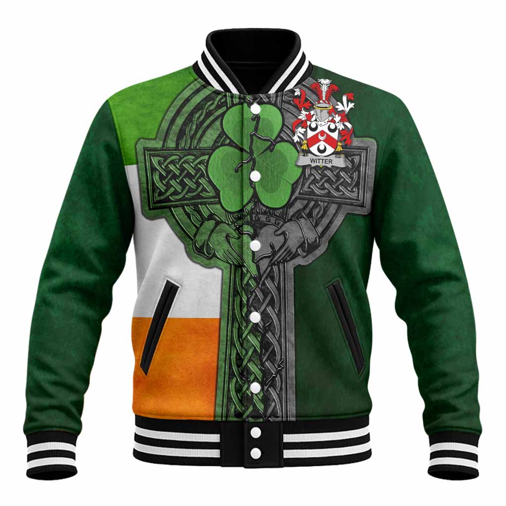 Witter Irish Coat of Arms Baseball Jacket with Shamrock Celtic Cross