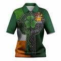 Worthing Irish Coat of Arms Women's Knit Polo Shirt with Shamrock Celtic Cross